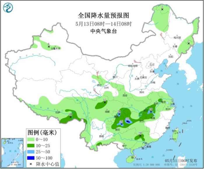 华南江南有对流性降雨天气 北方部分地区有大风和沙尘
